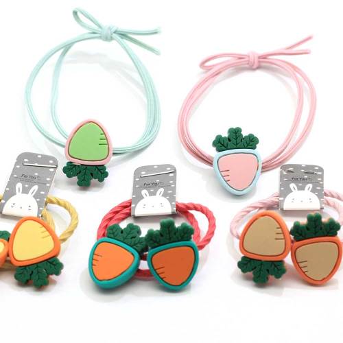 100Pcs Fashion Handmade Resin Cartoon Carrot Elastic Rubber Bands Headwear Baby Girls Ponytail Holder Scrunchy Hair Accessories