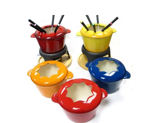 Cast Iron Red Fondue Set