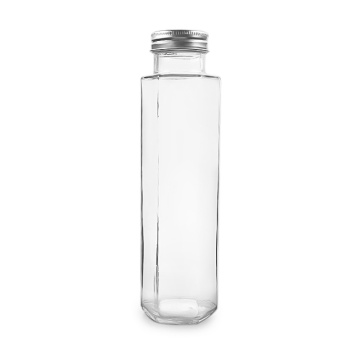 Bouteille en verre hexagonal transparent 300 ml avec bonnet en aluminium