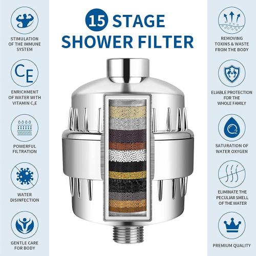 Filtre de douche à 15 étapes rédigeant pour l'eau dure