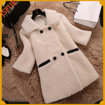 Long Style Warm Overcoat Girl Soft Sheep Shearling Winter Coat
