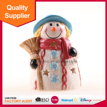 Chrismas gift snowman ceramic candle holder for promotion