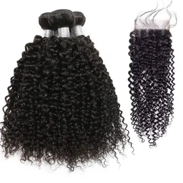 Virgin Brazilian Hair Organic Curl Hair Weave 3 Pieces Lot Organic Human Hair Bundles With Top Lace Closure