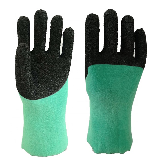 Guantes recubiertos de PVC verde Acabado de espuma negra