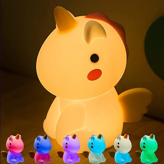 Cartoon RGB Rechargeable Unicorn Lamp - LED Silicone Baby Night Light for Kids Room