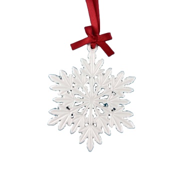 White Porcelain Snowflake Hanging Ornament with Intricate Cut-Out Designs