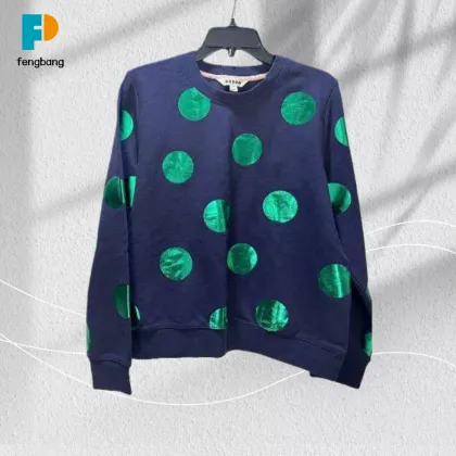 Dark Green Gold Foil Patterned Navy Sweater