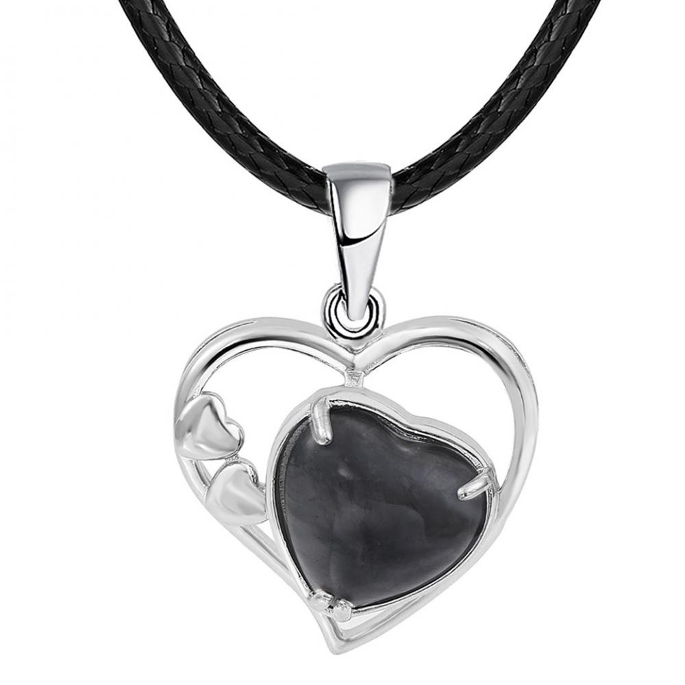 Negro obsidiana amor corazón de piedra de nacimiento collares de piedras preciosas para mujeres