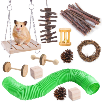 12 Pack of Natural Wood Hamster and Guinea Pig Toys: Amusing, Chewing, and Teeth-Cleaning Accessories for Small Animal Pets
