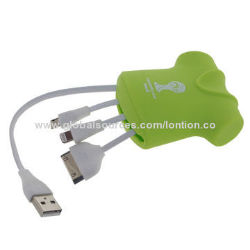 Multiple Lovely Molding 3-in-1 USB Data Cable, Made of Silicone Material, 5.5cm Diameter