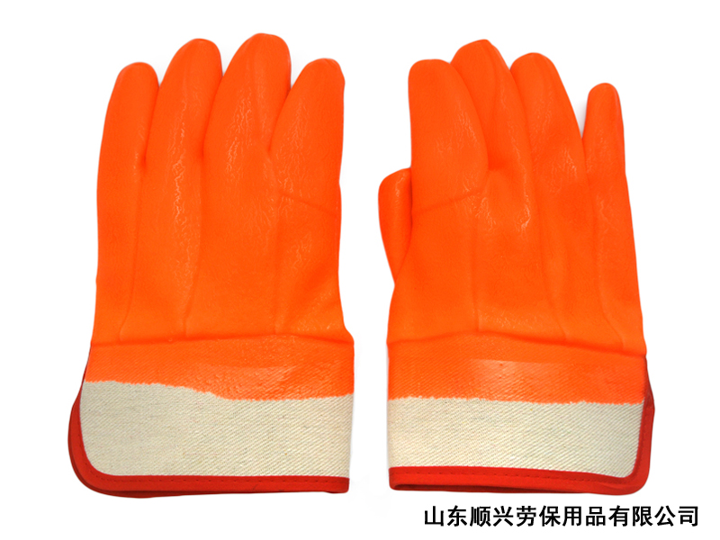 ハイビスオレンジ色の砂質仕上げ安全カフPVC Glove