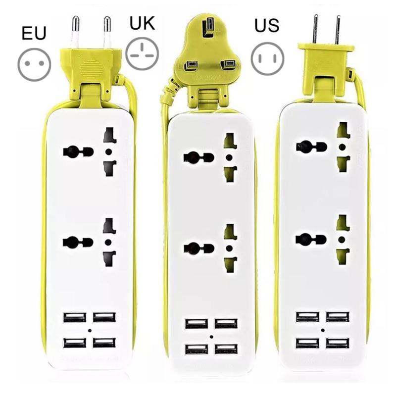 EU Power Strip with 4 Ports USB Charging Station Outlets US EU UK Plug 1.5m Extension Cord Portable Electric Power Strip