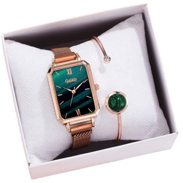 Ladies Fashion Customizable Logo Leather Watch Set with Jewelry Accents