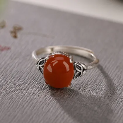 S925 Sterling Silver Matte Southern Red Agate Rings