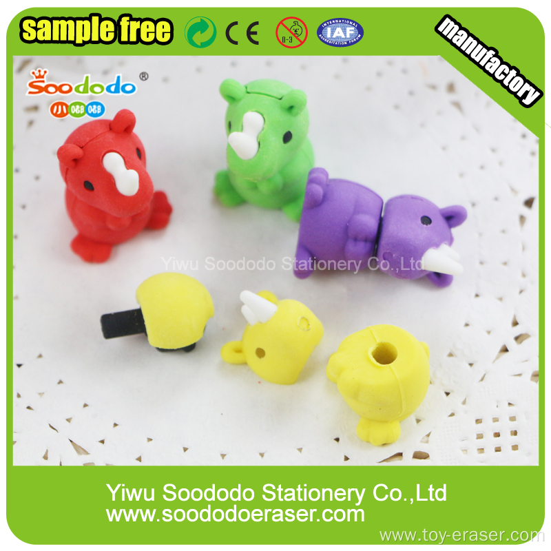 animal rubber rhino shaped eraser for kids toy