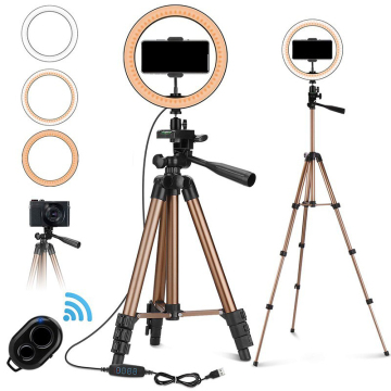 写真とビデオ用の床の三脚付きの10インチ360度LEDリングライトセット