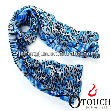 Blue Color Leopard and Stripe printed chiffon scarf