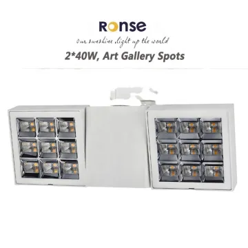 RONSE LED Commercial Spotlight: Square Exhibition Showcase Art Gallery Lighting - 2x40W Adjustable Track Spotlight