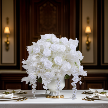 Janelove White Rose Artificial Flower Bouquet - Wedding & Christening Table Centerpiece