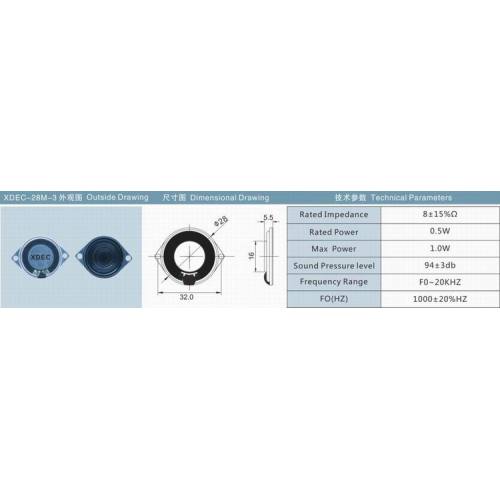 Loud sound 8ohm 0.5w 28mm mylar speaker