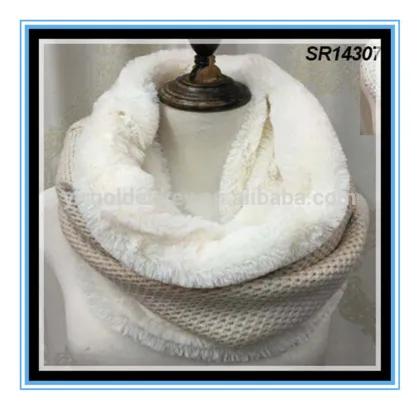 Winter warm faux fur infinity scarf fashion knitted infinity scarf