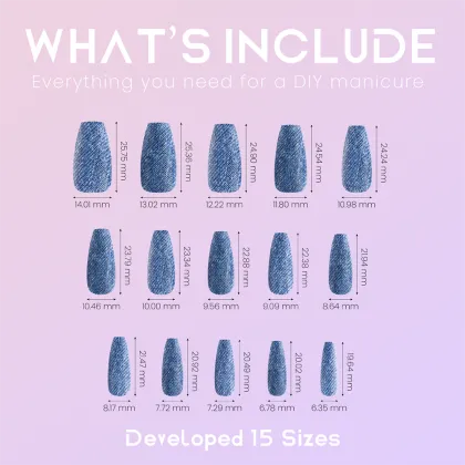 24 PIC 3D denim false nails kits