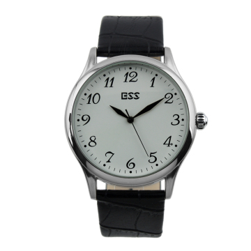 Men's Classic Black Leather White Quartz Man ESS Branded Watch WM265-ESS