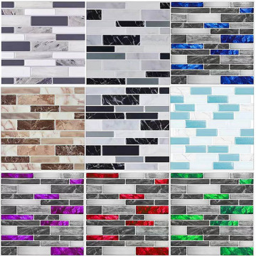 Marble White PVC Kitchen Backsplash Płytki z czarnymi naklejkami ściennymi - Skór i kij