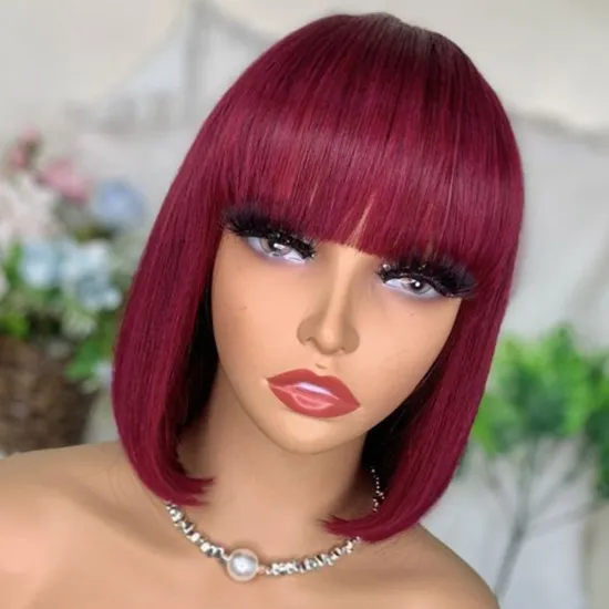 99J Burgundy Straight Bob Brazilian Remy Human Hair Wig for Black Women