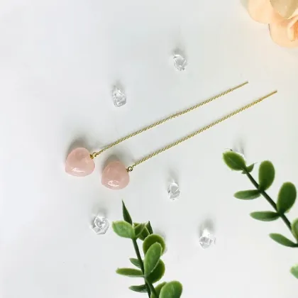Natural Pink Crystal Sweet And Versatile Heart Earrings