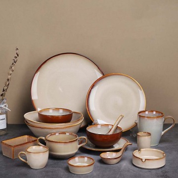 Ceramic Reactive Glaze Dinnerware Sets: RY015 Japanese Ramen Bowls & Plates for Hotels