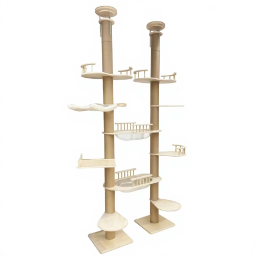 Window Mounted Eco-Friendly Wooden Cat Tree 4+ Levels Adjustable Height (160-280cm) Indoor Use Activity Center Sunbathing Bed