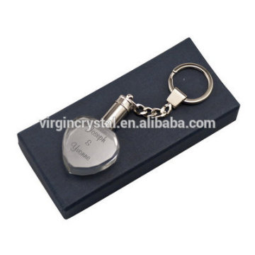 Led heart promotional key ring with customized logo/crystal key chain for wedding gifts