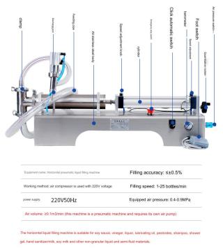 Macchina a riempimento liquido pneumatico semi-automatico 10-5000 ml