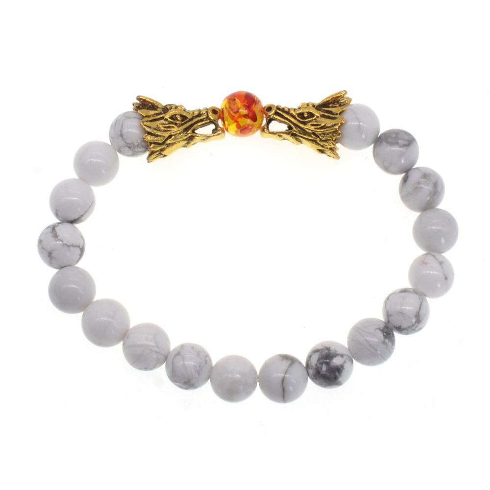 Bracelet de perles Howlite femme tête de dragon 8MM