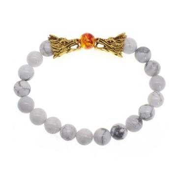 Women Dragon Head 8MM Beads Howlite Bracelet