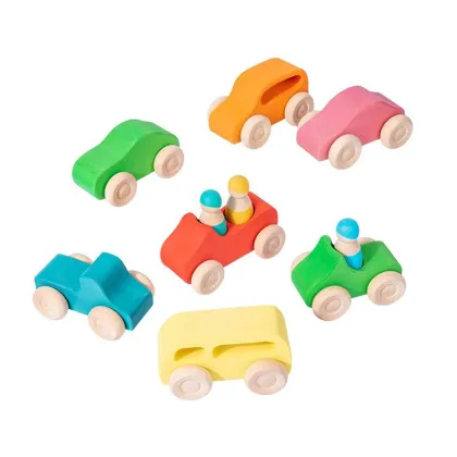 Rainbow Cars: A Set of 7 Educational Wooden Mini Vehicles - Stacking Toys for Children