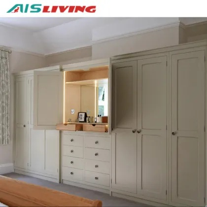 Shabby Chic White Lacquer 4 Door Wardrobe with Bedroom Shutters