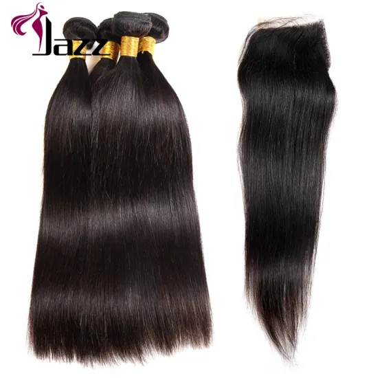 8a Grade Brazilian Straight Virgin Human Hair Bundles with Middle Part Lace Closure Straight Weave with Closure