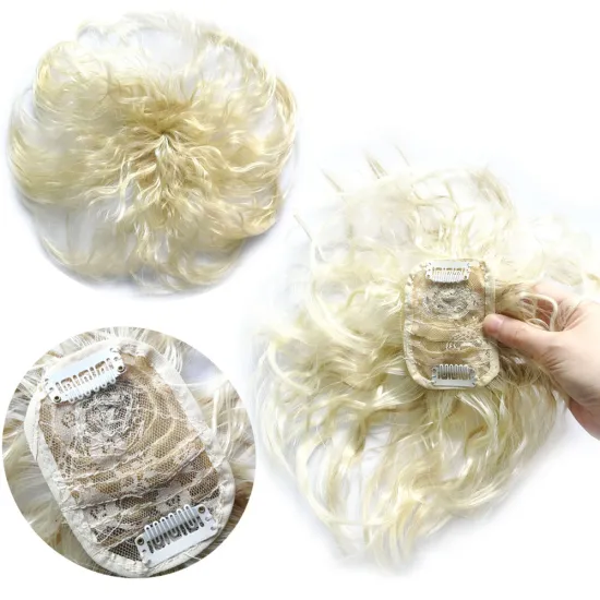 Natural Synthetic Wig Top Refills Female White Hair Wigs Invisible Top Hair Fluffy Short Curly Hair Accessories