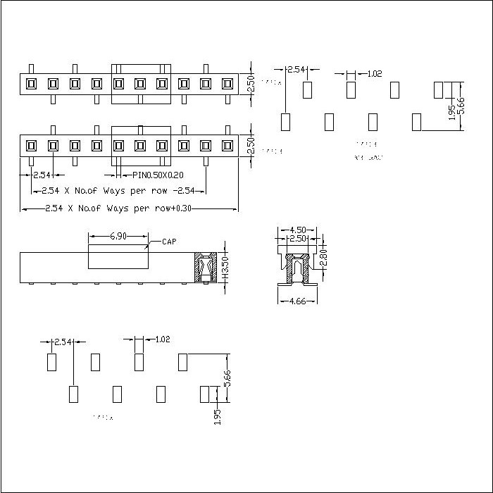 2.54 mm Female Header Single Row SMT Type H3.5 FHEM02-XXSXXXX