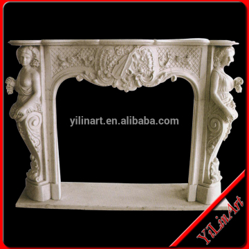 Indoor White Marble Stone Decorative Indoor Used Fireplace Mantel With Statue