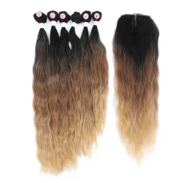 natural Wave Extensions Hair Synthetic Hair Weave Bundles  Free 4*4 Closure Nature Deep Weave Hair Extensions