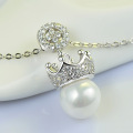 925 Perak di Rhinestone Crown satu loket Pearl Kalung