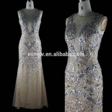 2016 Wholesale Fashion A-line Tulle Sexy Beaded Evening Dress for Women