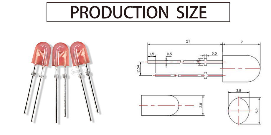 546FRD62D3L14K 5.2x3.8mm oval LED with red diffused lens