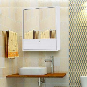 White Bathroom Cabinet with 2 Doors and Mirror