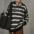 Custom Crew Neck Black And White Striped Sweatshirt