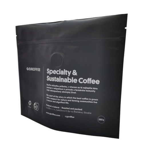 Niestandardowa czarna matowa torba na ziarna kawy 250g