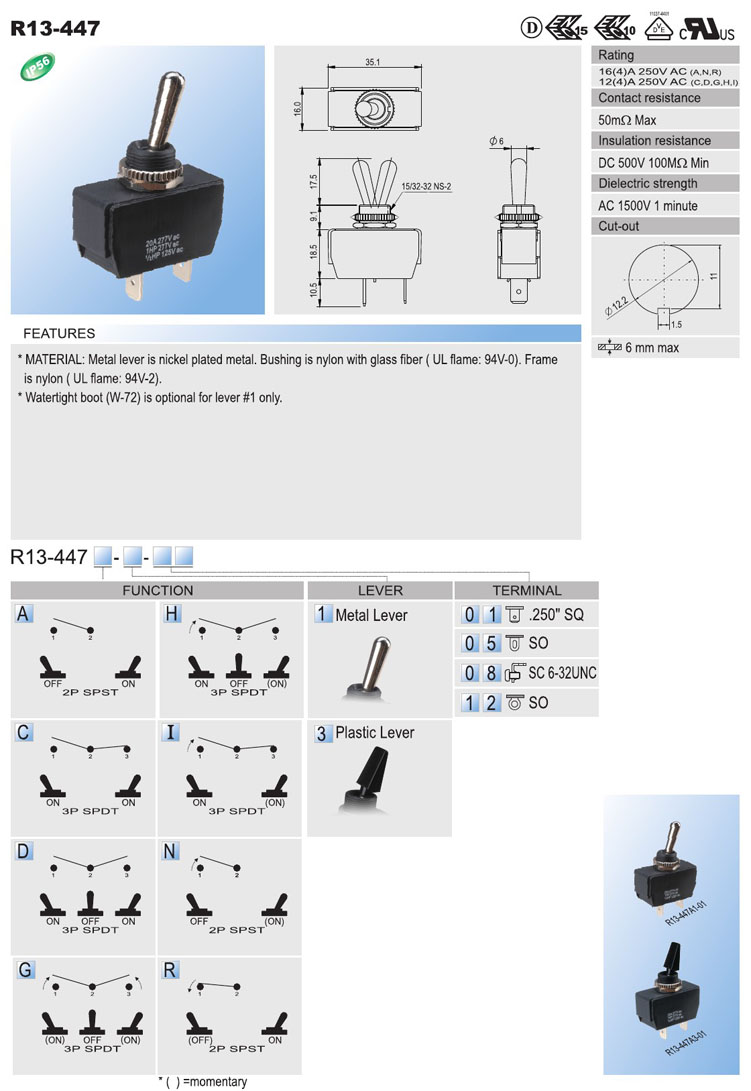 Waterproof Toggle Switches